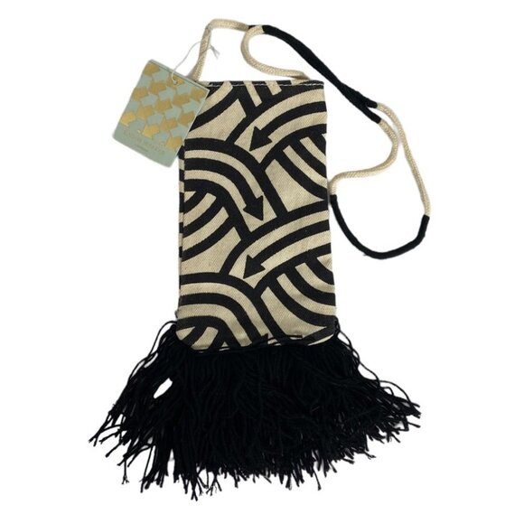 NWT Karen Walker Eyewear Tassel Shoulder Bag Arrow Black Cream Boho Festival NEW - Picture 1 of 10